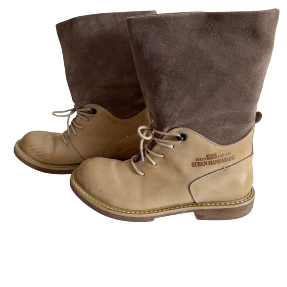 Tan and Brown Lace Up Boots with Sturdy Sole - Picture 3 of 15